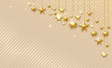 Christmas and New Year festive background with golden shiny stars.
