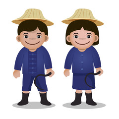 Thai farmer. Cartoon character. Vector illustration