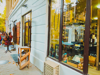 TBILISI, GEORGIA - OCTOBER 07, 2018: Annual holiday "Tbilisoba".  Shop windows on the street in the city, Tbilisi in the fall