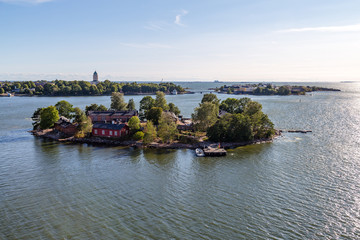Fototapeta na wymiar Lonna island outside Helsinki with a few old wooden buildings on it, Finland