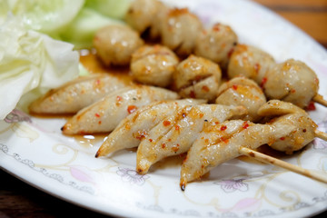 Fish ball and pork meatballs with sweet sauce