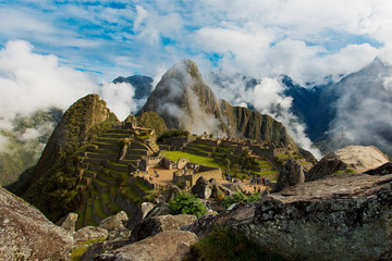 Machu Picchu epic view in clouds Peru