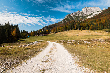 Fototapeta na wymiar Mangart mountains in autumn colors,Slowenia
