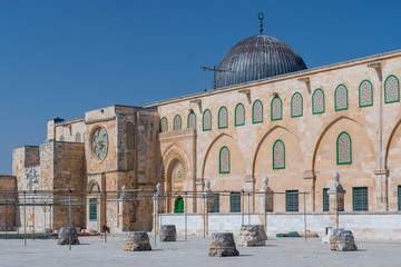 The Islamic shrine of El Aksa Mosque at the Temple Mount (The Noble Sanctuary) in East Jerusalem, Israel.