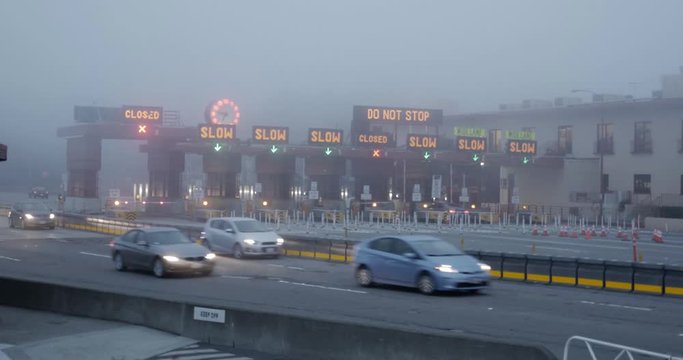 Toll road booths to cross the Golden Gate Bridge