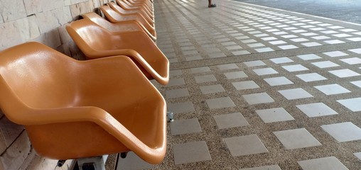 Bench in a mess in the airport.
