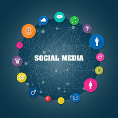 Concept Social Media. Different social icons on a blue background. Social