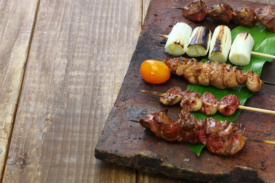 yakitori, japanese grilled chicken skewers variety