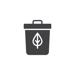 Recycling bin with leaf vector icon. filled flat sign for mobile concept and web design. Eco Trash bin simple solid icon. Symbol, logo illustration. Pixel perfect vector graphics
