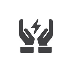 Hands and lightning vector icon. filled flat sign for mobile concept and web design. Save energy simple solid icon. Symbol, logo illustration. Pixel perfect vector graphics