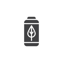 Green energy vector icon. filled flat sign for mobile concept and web design. Battery with leaf simple solid icon. Symbol, logo illustration. Pixel perfect vector graphics