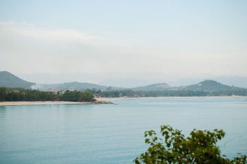 Island, Mountain and sea against the blue sky before sunset