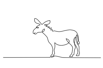 Continuous one line drawing. Donkey in modern minimalistic style. Vector illustration