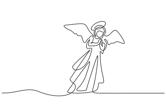 Continuous one line drawing. Bible Merry christmas angel woman. Vector illustration