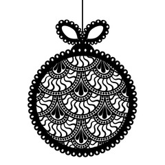 Fototapeta premium Decorative black lace Christmas ball toy on white background