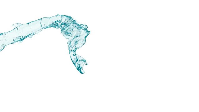 4k slow motion 3d blue vortex water flow with a splashes isolated on a white background with alpha matte