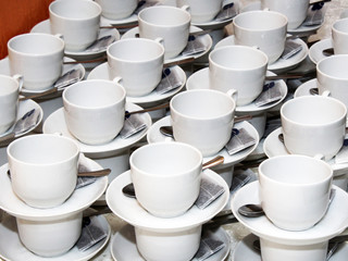 one set of dinner service in white ceramic