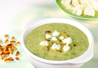 WATERCRESS SOUP WITH FETA AND PINE KERNELS
