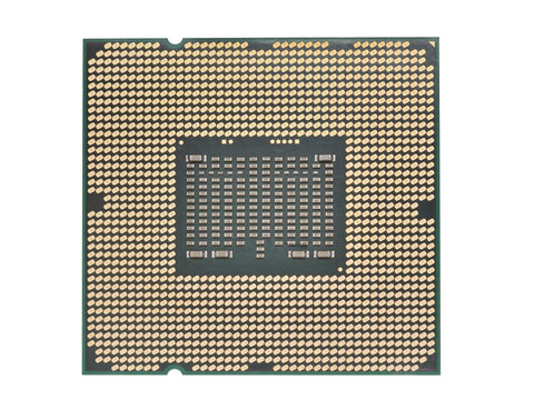 CPU processor close up from contacts isolated on a white background