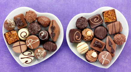 BELGIAN CHOCOLATE IN HEART SHAPED DISHES