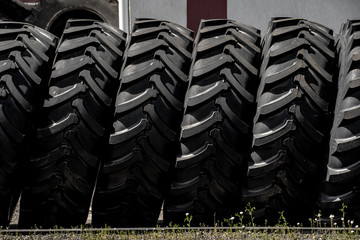Fototapeta premium Tractor tires wheels closeup pattern