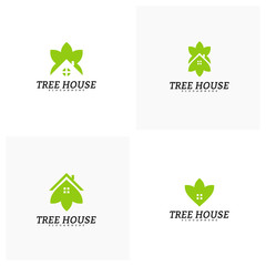 Set of Tree House logo vector template. Leaf House logo