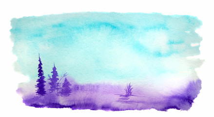watercolor landscape in cold colors
