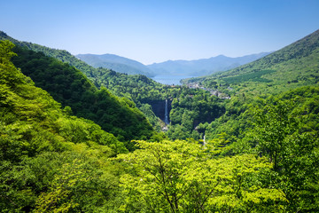 Kegon falls and Chuzenji lake, Nikko, Japan