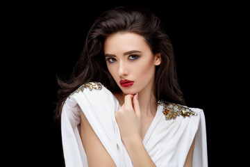 Brunette asian girl with long curly hair