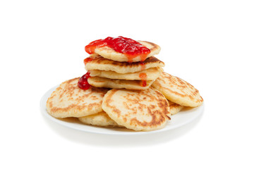 Stack of pancakes. Isolated at white background.