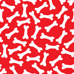 cute seamless wallpaper background vector with dog bones or biscuit pattern in white on red background, animal vet graphic art or pet shop material design 