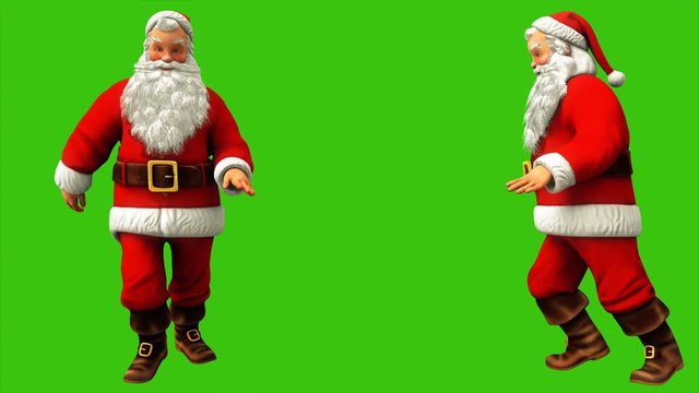 Santa claus walks by moonwalk on green screen during Christmas 4k. Seamless loop animation.