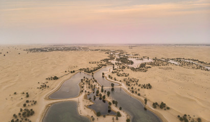  aerial view of Al Qudra desert and lakes near Dubai