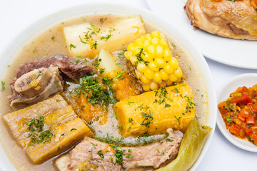 Traditional Colombian soup from the region of Santander called puchero