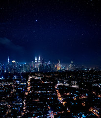 Majestic night landscape over downtown Kuala Lumpur, Malaysia.