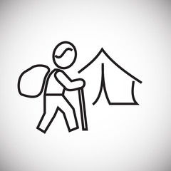 Hiking camp thin line on white background icon