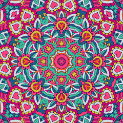 Tribal indian ethnic seamless design. Festive colorful mandala pattern