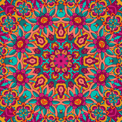 Fototapeta na wymiar Tribal indian ethnic seamless design. Festive colorful mandala pattern