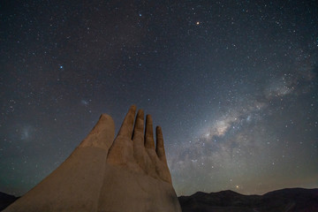 The amazing Mano del Desierto (Desert Hand) with a Milky Way in the southern hemisphere and the...