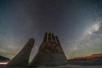 The amazing Mano del Desierto (Desert Hand) with a Milky Way in the southern hemisphere and the...