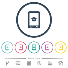 Mobile learning flat color icons in round outlines