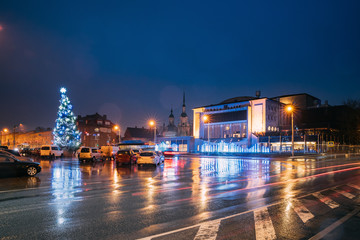 Parnu, Estonia. Endla Theatre, Christmas Tree And Endla Theater 