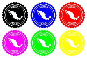 Mexico - rubber stamp - vector, Mexico continent map pattern - sticker - black, blue, green, yellow, purple and red