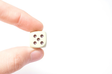 man hand and games dice isolated on white background