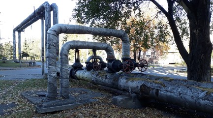 Valves on the pipe, a lot of valves on the pipes, shut off the heating system