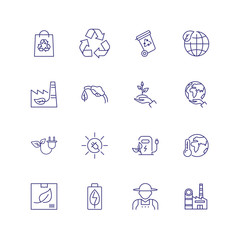 Ecology icons. Set of line icons. Alternative energy, global warming, bio pack. Environment concept. Vector can be used for topics like industry, recycling, environmental conservation