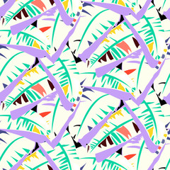 Tropical vector pattern with banana leaves in bright color