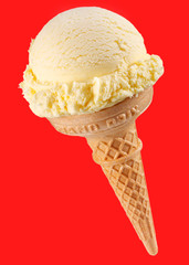 VANILLA ICE CREAM CONE ON RED