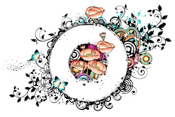 Oval frame with poppies flower