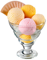 ICE CREAM SCOOP SUNDAE WITH WAFFER ON WHITE